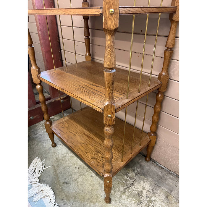 Antique Wood Turned Bookshelf or Bookcase Metal Accents Fixed Shelves