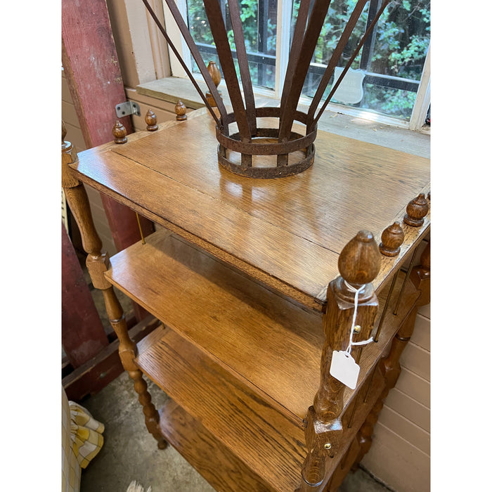 Antique Wood Turned Bookshelf or Bookcase Metal Accents Fixed Shelves