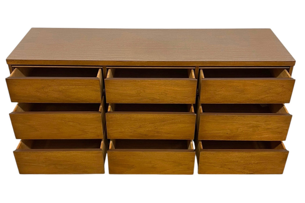 Mid Century Modern 9 Drawer Lowboy Dresser with Dovetail Drawers and Tapered Legs