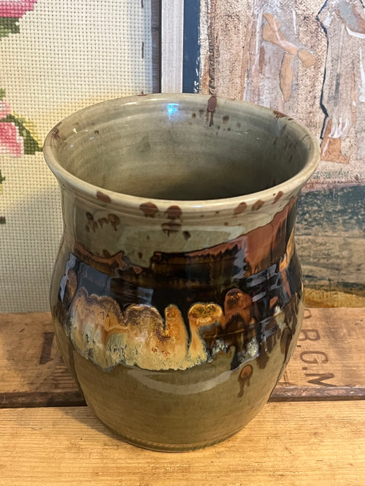 Vintage Signed handmade mid century modern pottery with unique glaze.