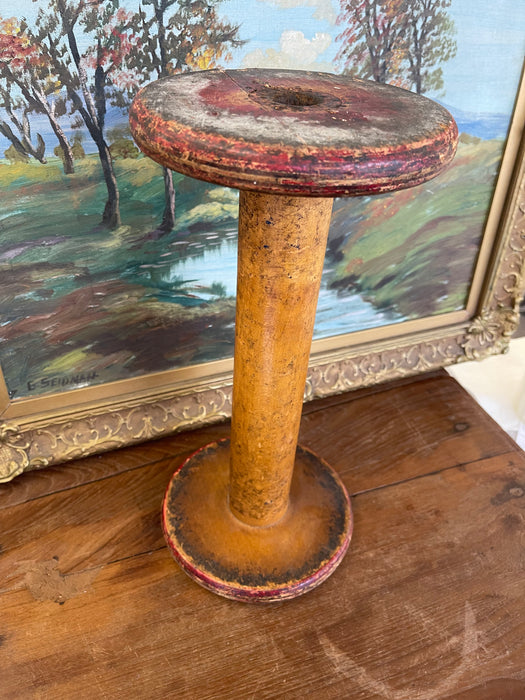 Industrial Wooden Textile Mill Bobbin or Spool with Red Painted Ends