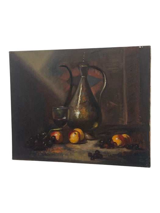 Vintage Still Life Oil Painting with Fruit and Wine Goblet on Canvas