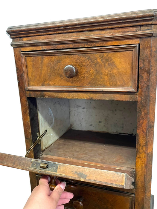 Antique Style Marble Top Bedside Chest with Drop Front Cabinet