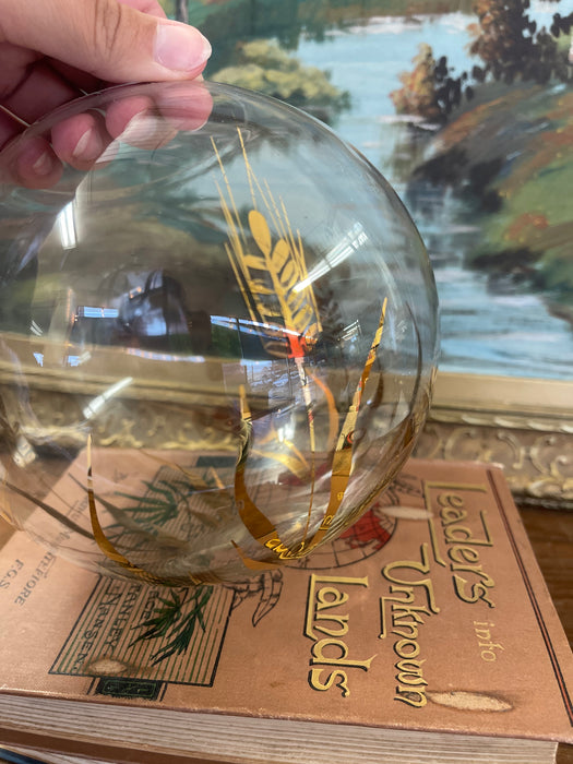Vintage Spherical Glass Vase with Gilded Botanical Motif