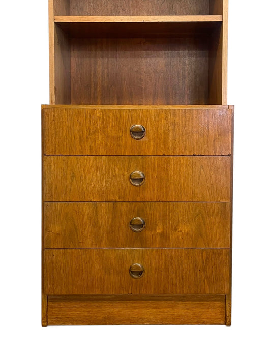 Vintage Mid Century Modern Bookshelf Cabinet with 4 Drawers