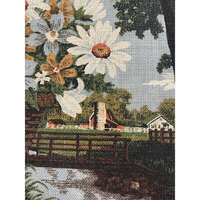 Vintage Kay Dee Floral Linen Print Within Wooden Frame