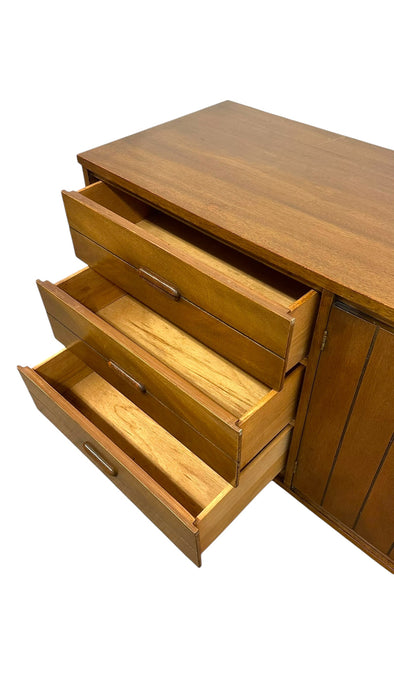 Vintage Mid Century Modern Walnut 9-Drawer Triple Dresser Dovetailed Drawers