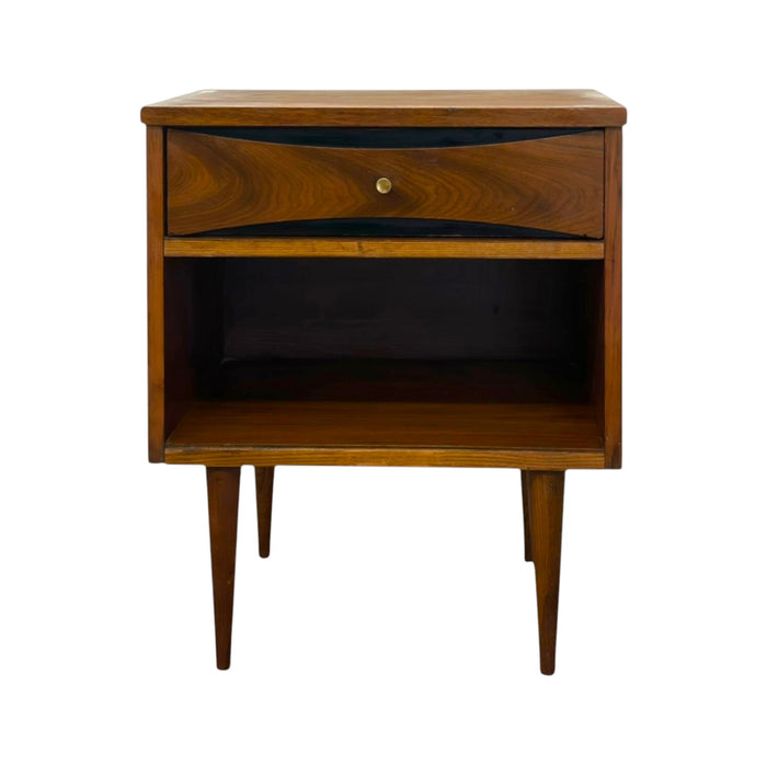 Vintage Mid Century Modern Walnut Nightstand with Open Cubby & Drawer