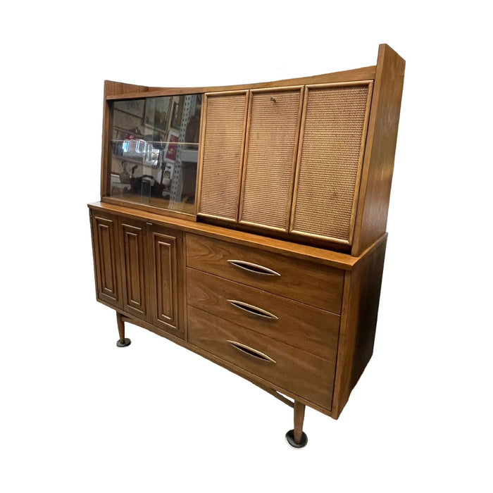 Vintage Mid Century Modern Sculptra Broyhill Premiere Two Piece Hutch and Dovetailed Credenza