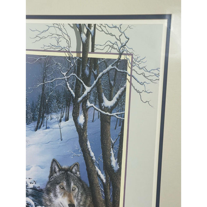 Vintage Original Framed and Signed Art Print Titled “ Wolf Lone Watcher “