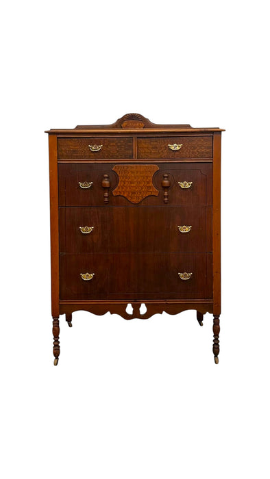 Vintage 5-Drawer Tallboy Dresser – Vintage Chest of Drawers with Dovetail Joinery and Casters