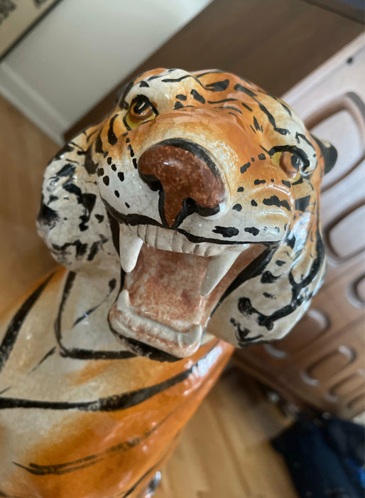 Vintage Italian Ceramic Tiger Statue Sculpture Mid Century Modern Hollywood Regency Style 1950's (Available by Online Purchase Only)