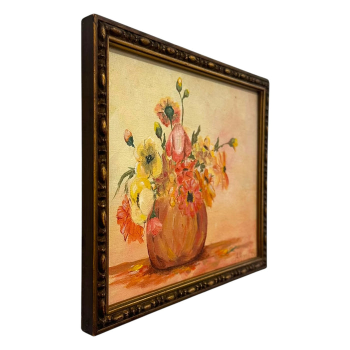 Vintage Floral Still Life Oil Painting – Signed A. Hoodless – Framed Impressionist Flower Art