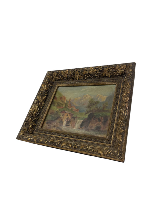 Vintage Original Landscape Painting in Ornate Frame.