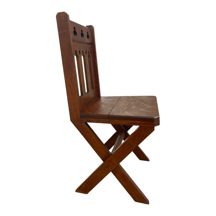 Antique Gothic Revival Oak X-Frame Accent Chair