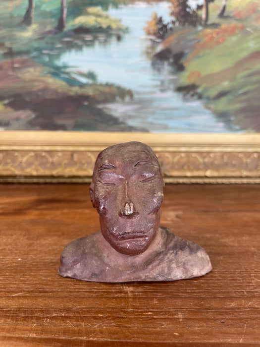 Vintage Abstract Clay Bust Sculpture with Possibly Red Iron Oxide Finish