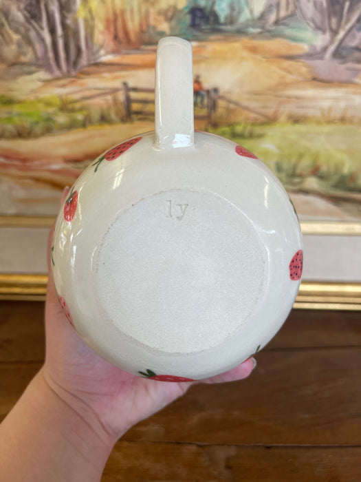 Handmade Wheel-Thrown Ceramic Strawberry Mug with Peach Glaze Interior
