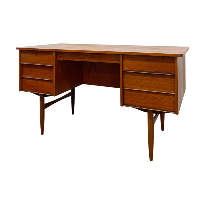 Vintage Mid Century Modern Danish Teak Executive Desk with Rear Bookshelf