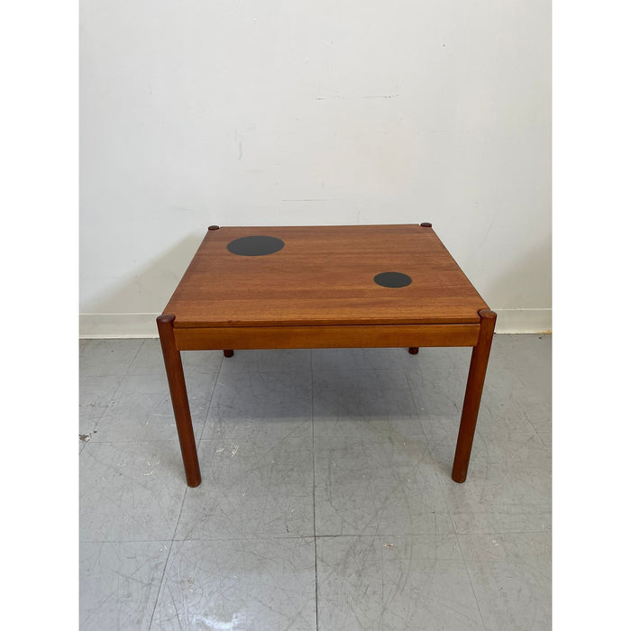 Vintage Danish Flip Top Coffee Table With Circle Accents.