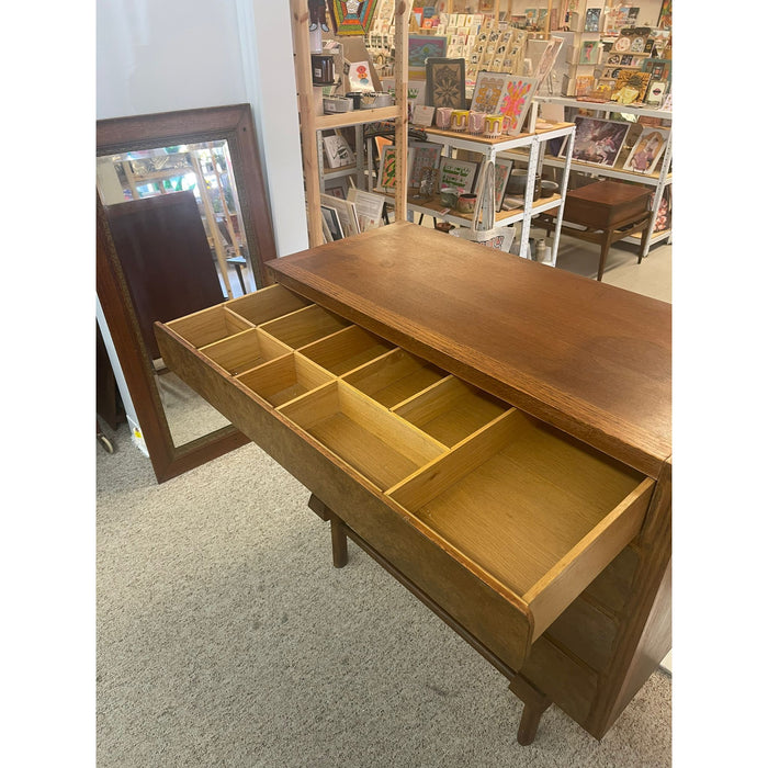 Vintage Mid Century Modern Custom Made Oak Dresser With Burl Accent.