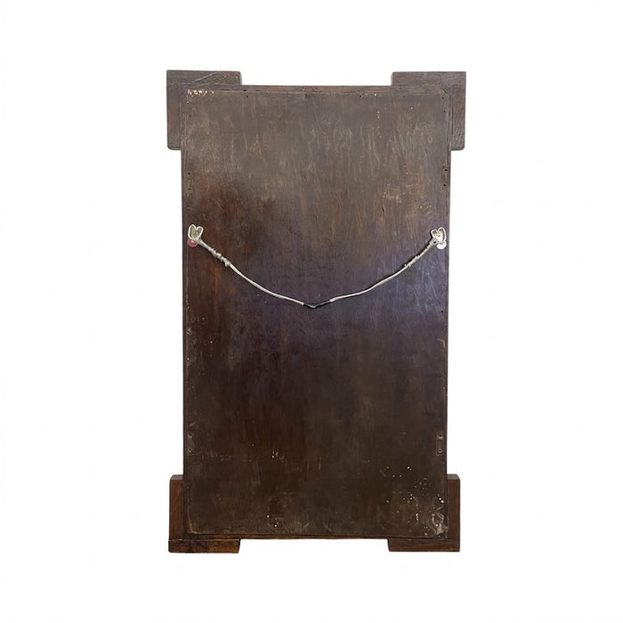 Antique Bobbin Turned Oak Wall Mirror – Arts and Crafts Style Spool Beaded Wood Frame with Beveled Glass
