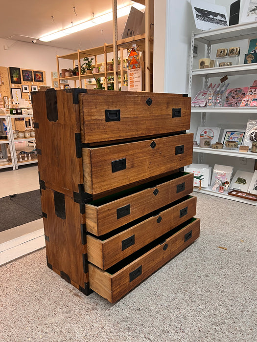 Vintage Two-Part Japanese Kimono Five Drawer Tansu Dresser from the circa 1960s Kiri Wood