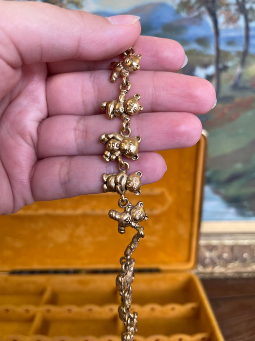 Gold-Tone Figural Teddy Bear Link Bracelet, Adjustable Length
