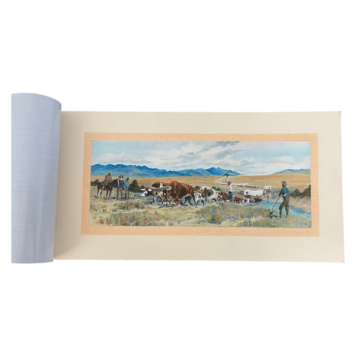 Vintage Western Pioneer Wagon Train Landscape Painting, Signed, Oregon Trail
Americana