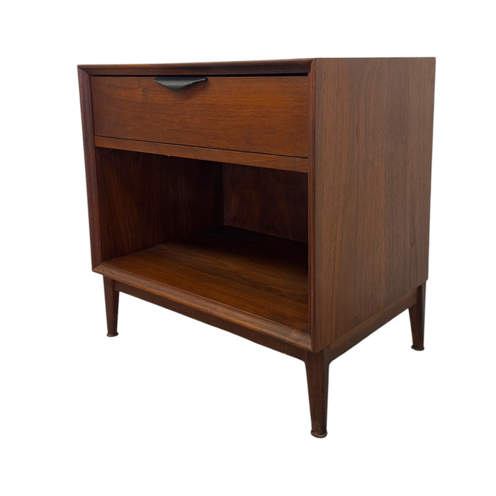 Merton Gershun for Dillingham Esprit Walnut Nightstand – Mid-Century Modern Side Table with Open Shelf