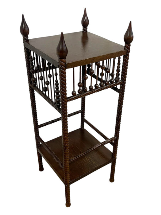 Vintage Barley Twist Wood Plant Stand / Side Table with Turned Spindle Gallery and Finials