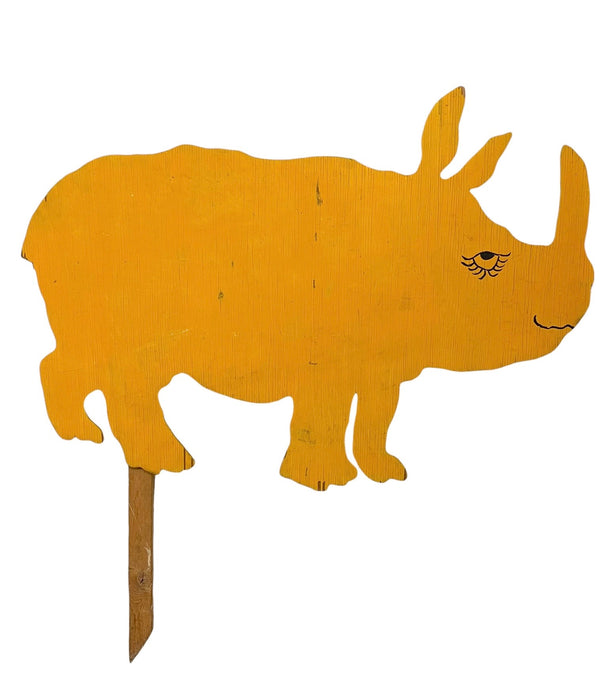 Vintage Hand-Painted Wooden Rhinoceros Lawn Sign / Folk Art Yard Stake
