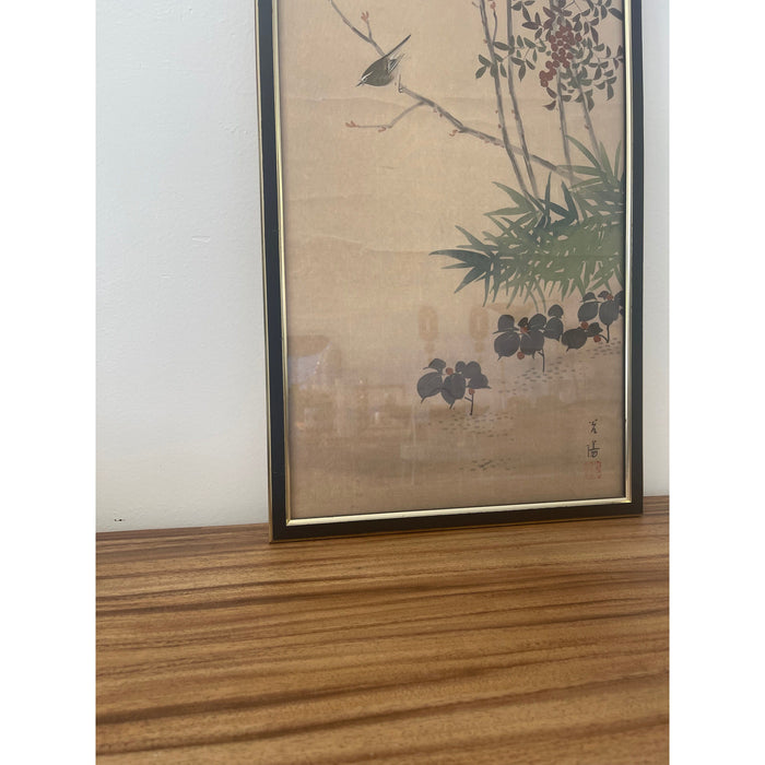 Vintage Japanese Framed Original Tree Painting on Fabric