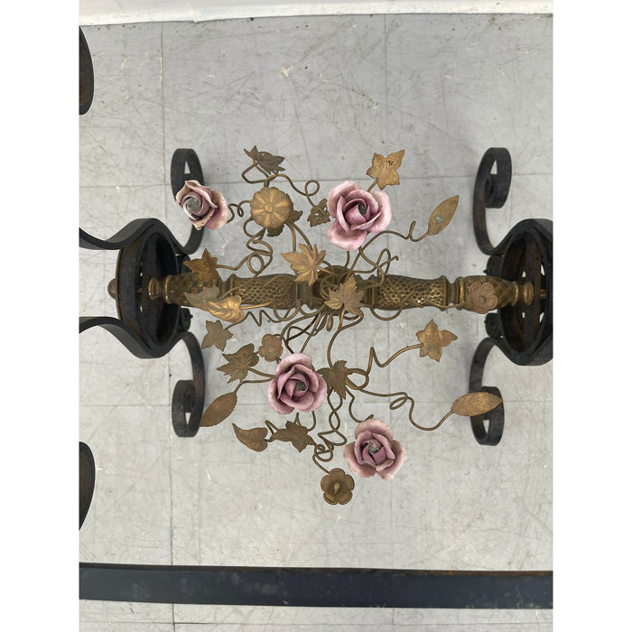 Vintage Wrought Iron Side Table With Ornate Detailing and Glass Top.