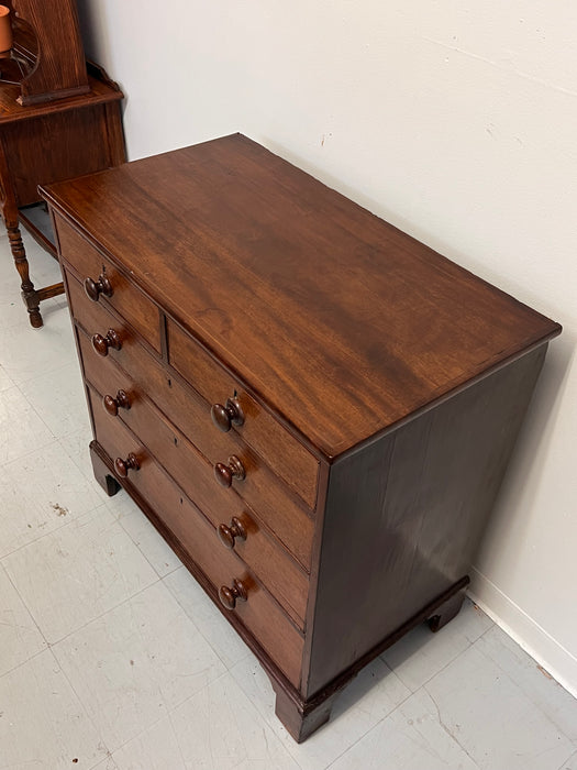 Antique 5-Drawer Georgian Chest Dresser Mahogany Solid Turned Wood Handles, Mid-Late 19th Century, UK Import