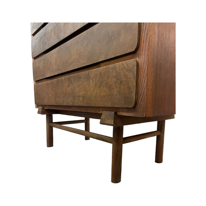 Vintage Mid Century Modern Custom Made Oak Dresser With Burl Accent.
