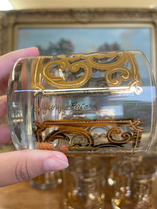 Mid-Century Georges Briard Lowball Glasses - Set of 6 Gold-toned Scroll Double Old Fashioned Tumblers