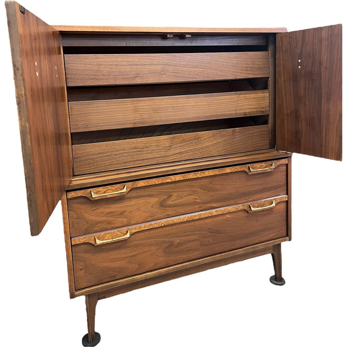 Vintage Mid Century Modern Dresser Set Dovetail Drawers Solid Walnut Burl Veneer