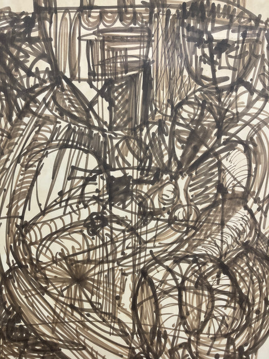 Vintage Abstract Figurative Ink Drawing on Paper, Signed Modernist Expressionist Artwork