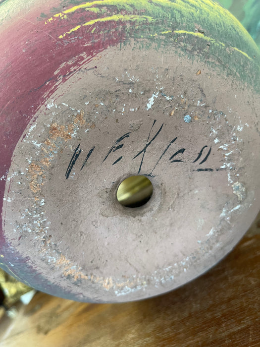 Hand-Painted Terracotta Desert Landscape Pot Marked "Mexico"