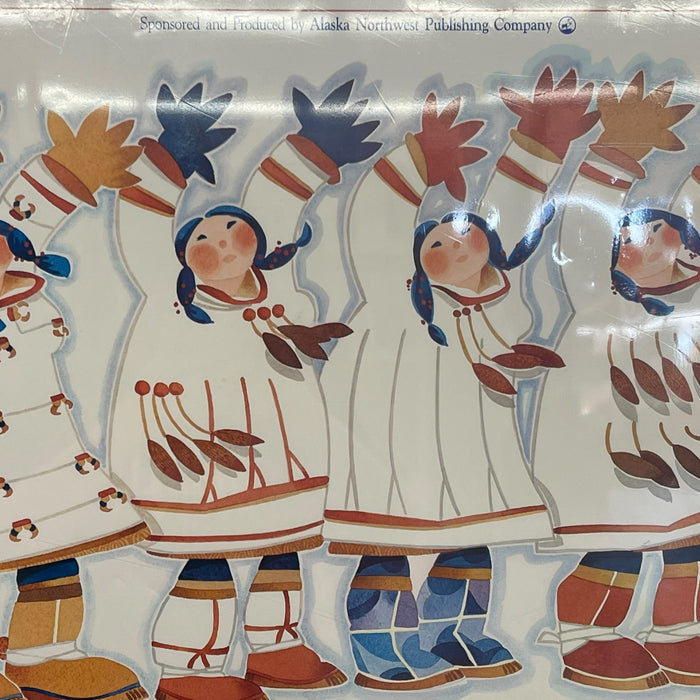 1984 Alaska Northwest Trade and Travel Fair Poster by Rie Munoz, Dancers in Sealgut Parkas, Seattle Center
