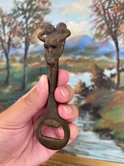 Vintage Likely Cast Iron Figural Nude Double Woman Bottle Opener