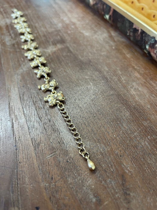 Gold-Tone Figural Teddy Bear Link Bracelet, Adjustable Length
