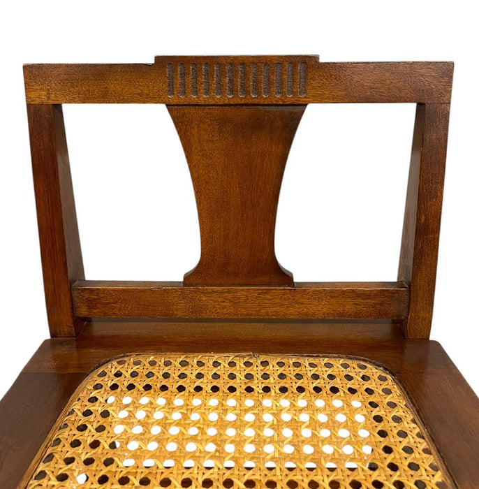 Vintage Arts & Crafts Style Wooden Side Chair with Caned Seat and Shaped Back Splat