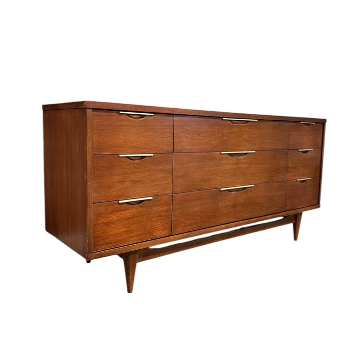 Vintage Mid Century Modern Solid Walnut 9-Drawer Dresser Dovetailed Drawers by Kent Coffey