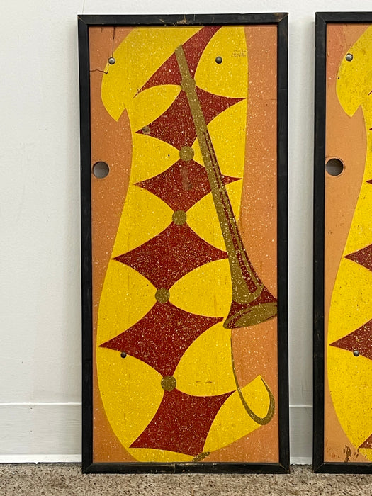 Vintage Mid-Century Modern Geometric Wall Panels, Set of Four, Orange and Yellow Abstract Wall Art