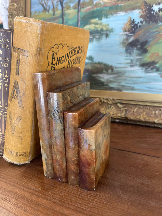 Vintage Polished Likely Onyx Marble Bookend in Graduated Stacked Form.