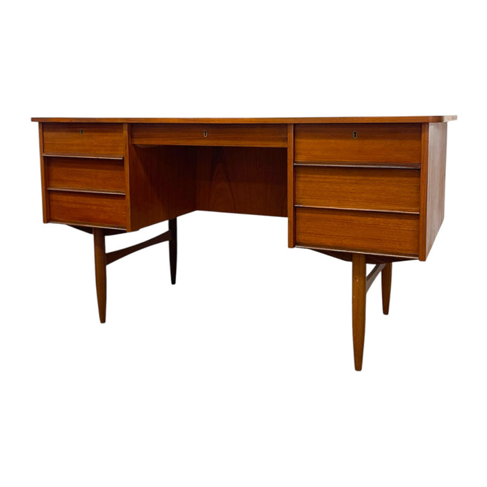 Vintage Mid Century Modern Danish Teak Executive Desk with Rear Bookshelf