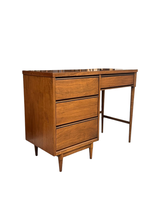 Vintage Mid Century Modern Wooden Desk with Four Dovetailed Drawers Walnut and Oak Sides with Durable Laminate Top