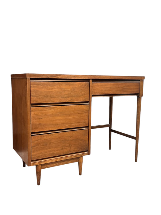 Vintage Mid Century Modern Wooden Desk with Four Dovetailed Drawers Walnut and Oak Sides with Durable Laminate Top