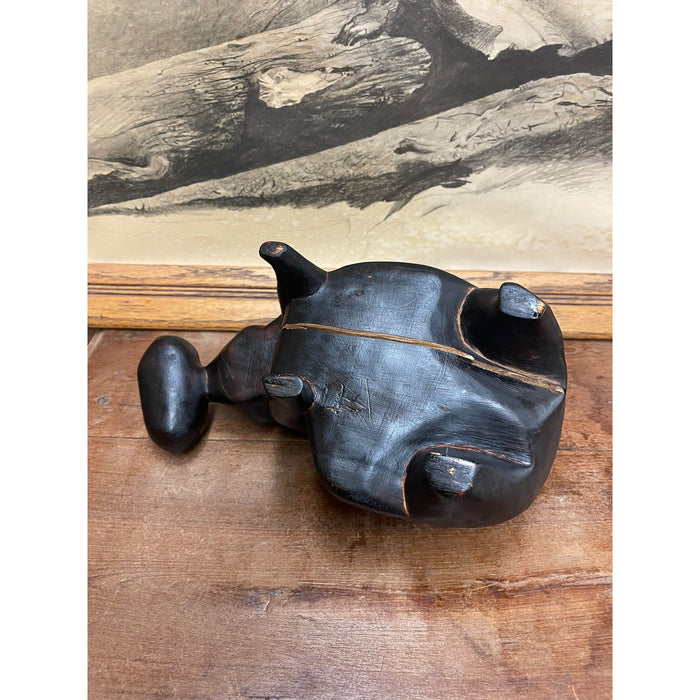 Vintage Wood Carved Hippo Sculpture